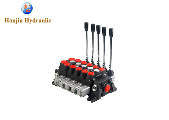 Dcv Series 100lpm Manual Control Hydraulic Vlave 5 Spool Standard Handle Spring Return 350 Bar