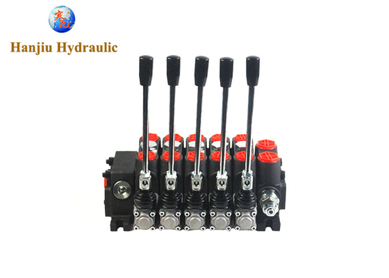 Dcv Series 100lpm Manual Control Hydraulic Vlave 5 Spool Standard Handle Spring Return 350 Bar