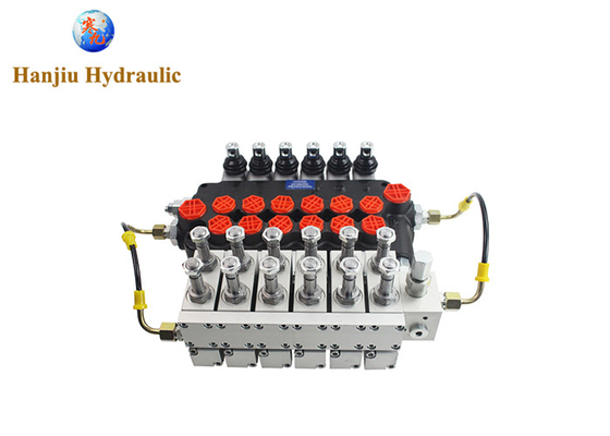 P80 Electric Hydraulic Directional Control Valves 6 Spools 3 Way Spring Return Control Valve