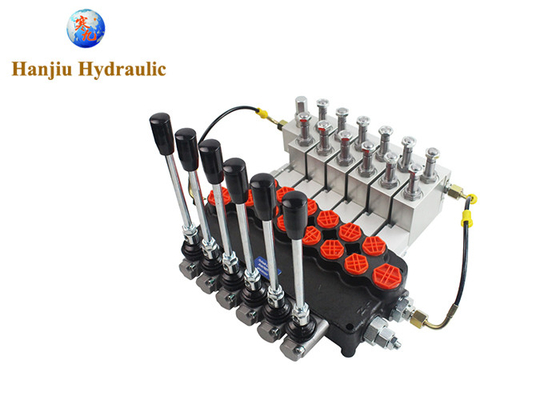 P80 Electric Hydraulic Directional Control Valves 6 Spools 3 Way Spring Return Control Valve