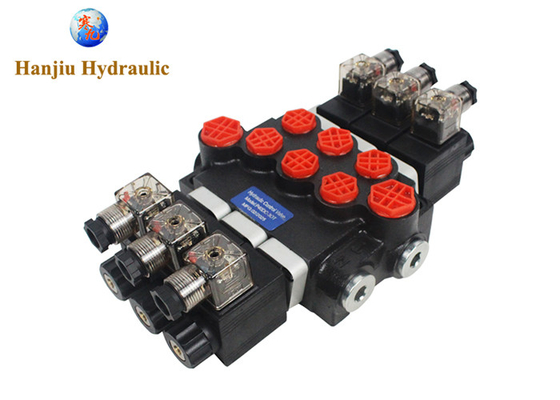 P40 Series Monoblock Control Valves 3 Spool 40 Liters Solenoid Control 12V DC And 24V DC 250 Bar