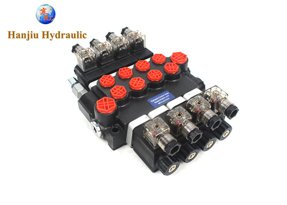 P40 Series Monoblock Control Valves 4 Spool 40 Liters Solenoid Control 12V DC And 24V DC 250 Bar