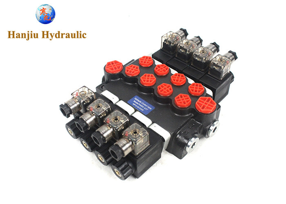 P40 Series Monoblock Control Valves 4 Spool 40 Liters Solenoid Control 12V DC And 24V DC 250 Bar