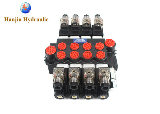 P40 Series Monoblock Control Valves 4 Spool 40 Liters Solenoid Control 12V DC And 24V DC 250 Bar
