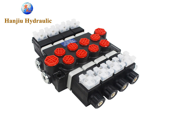 P40 Series Monoblock Control Valves 4 Spool 40 Liters Solenoid Control 12V DC And 24V DC 250 Bar
