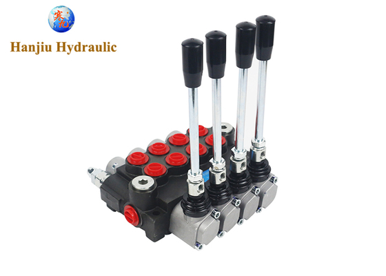 4P40 Monoblock Hydraulic Valve 40L Flow, 4 Spool, BSP Port G3/8, 3 Position Spring Return