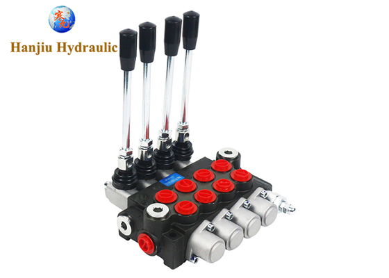 4P40 Monoblock Hydraulic Valve 40L Flow, 4 Spool, BSP Port G3/8, 3 Position Spring Return