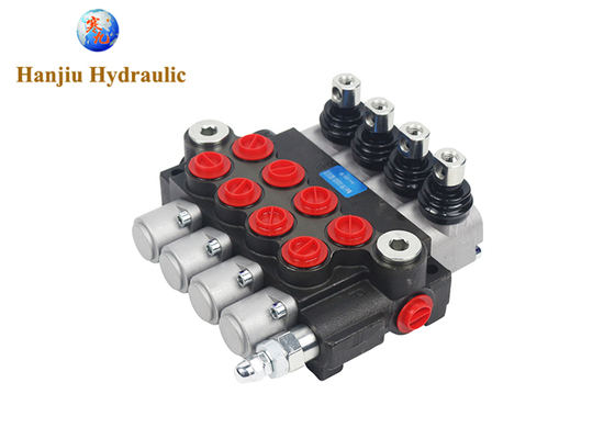 4P40 Monoblock Hydraulic Valve 40L Flow, 4 Spool, BSP Port G3/8, 3 Position Spring Return