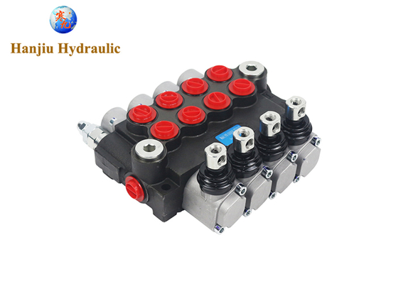 4P40 Monoblock Hydraulic Valve 40L Flow, 4 Spool, BSP Port G3/8, 3 Position Spring Return