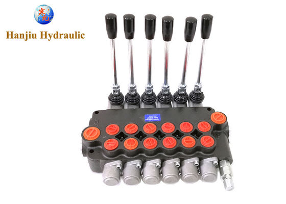 6 Spool 80 Lt/Min BSP Ports Hydraulic Flow Control Valve With Spring Return Closed Center